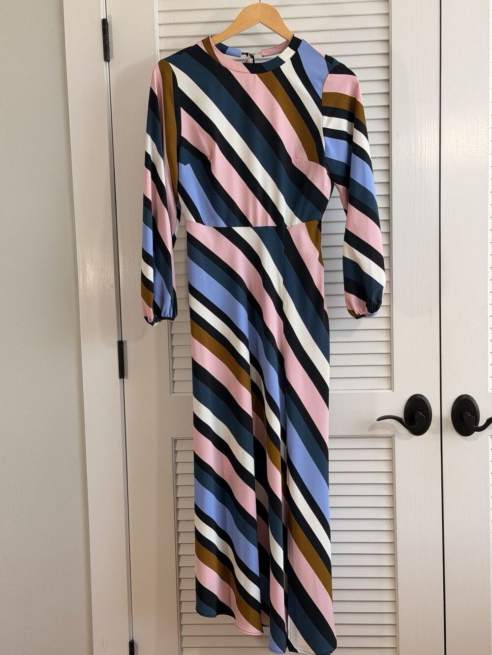 Topshop Maxi Dress Womens 6 Multicolor Striped Long Sleeve Retro Mod Slit